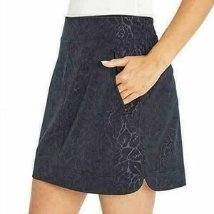 ORVIS Size Large Black Pull On Skort With Pokets And Rose Embossed Pattern